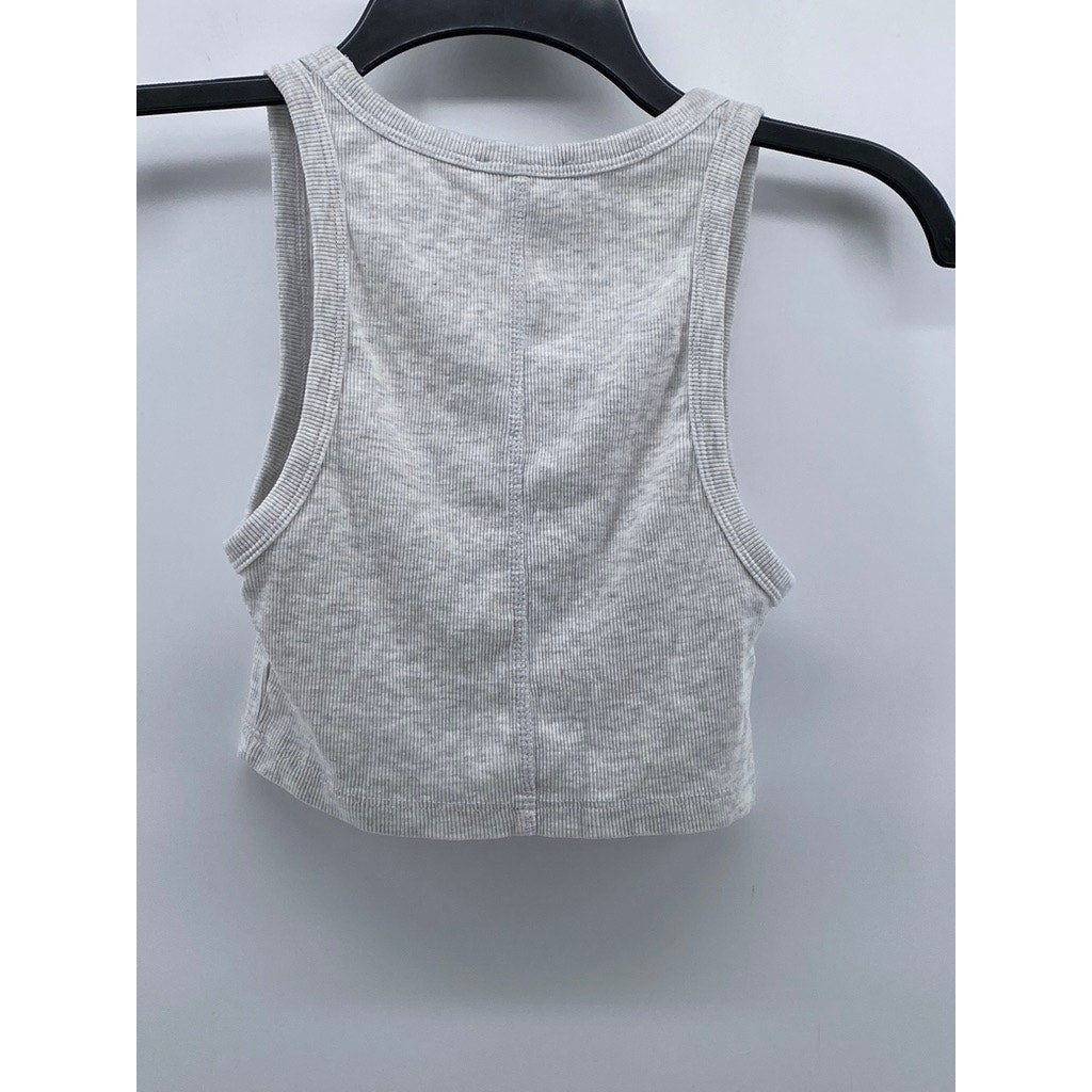 ZARA Women's Light Gray Ribbed Scoop-Neck Cropped Tank Top SZ M
