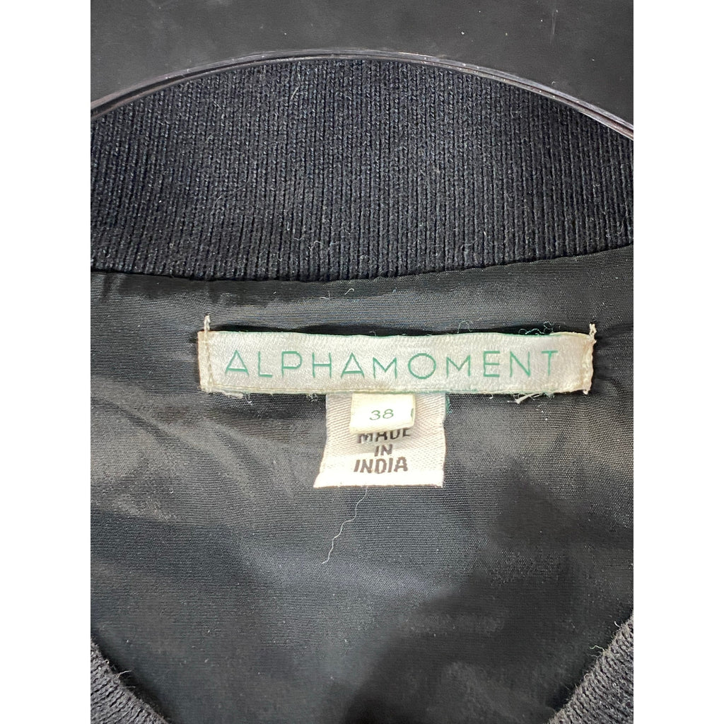 ALPHAMOMENT Women's Black/Beige Embroidered Printed Zip-Up Jacket SZ 38(S)