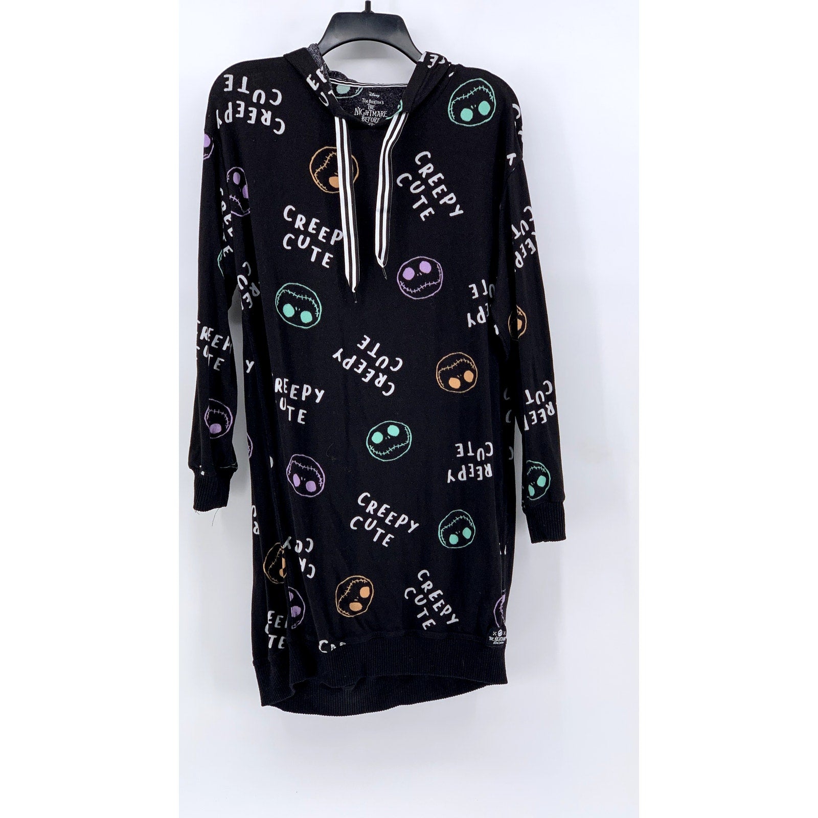 DISNEY Women's Black The Nightmare Before Christmas Print Hooded Sleep Gown SZ S