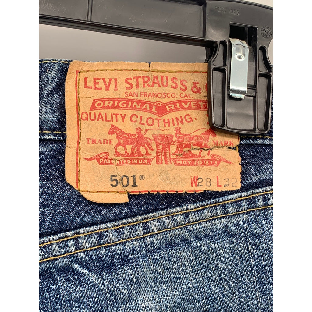 LEVI'S Men's Blue Denim Distressed 501 Original Fit Straight-Leg Jeans SZ 28X32