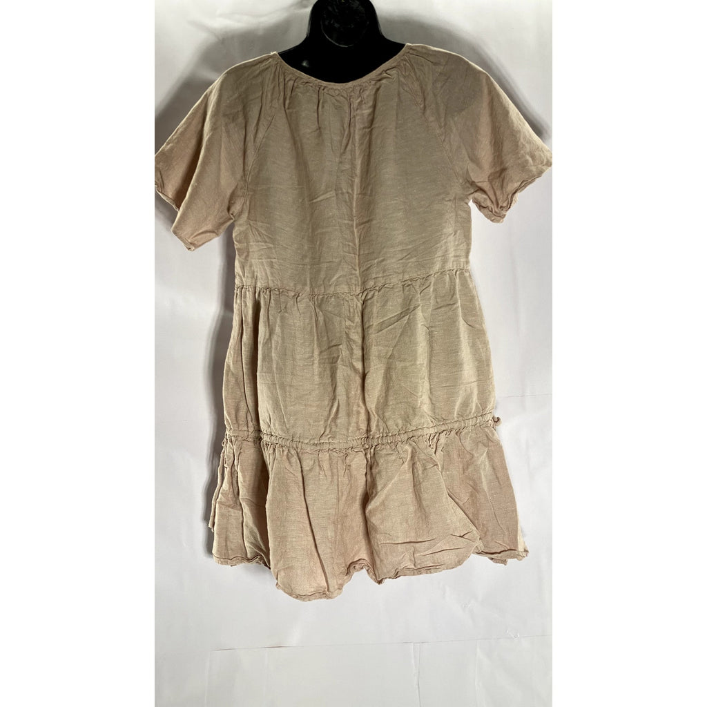 MADEWELL Women's Dusty Blush Linen-Blend V-Neck Tiered Lorelei Mini Dress SZ S
