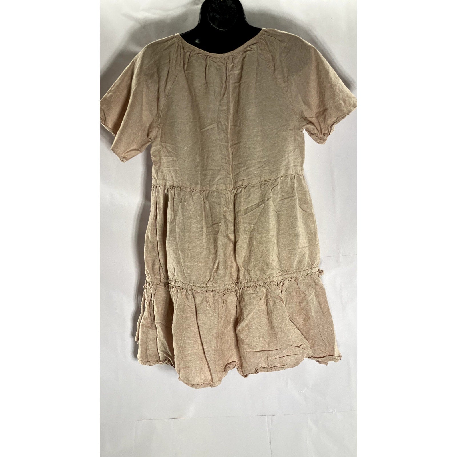 MADEWELL Women's Dusty Blush Linen-Blend V-Neck Tiered Lorelei Mini Dress SZ S