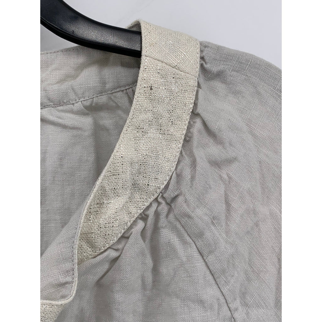 J. CREW Women's Light Gray Linen Split-Neck Short Sleeve Knee Length Dress SZ 4