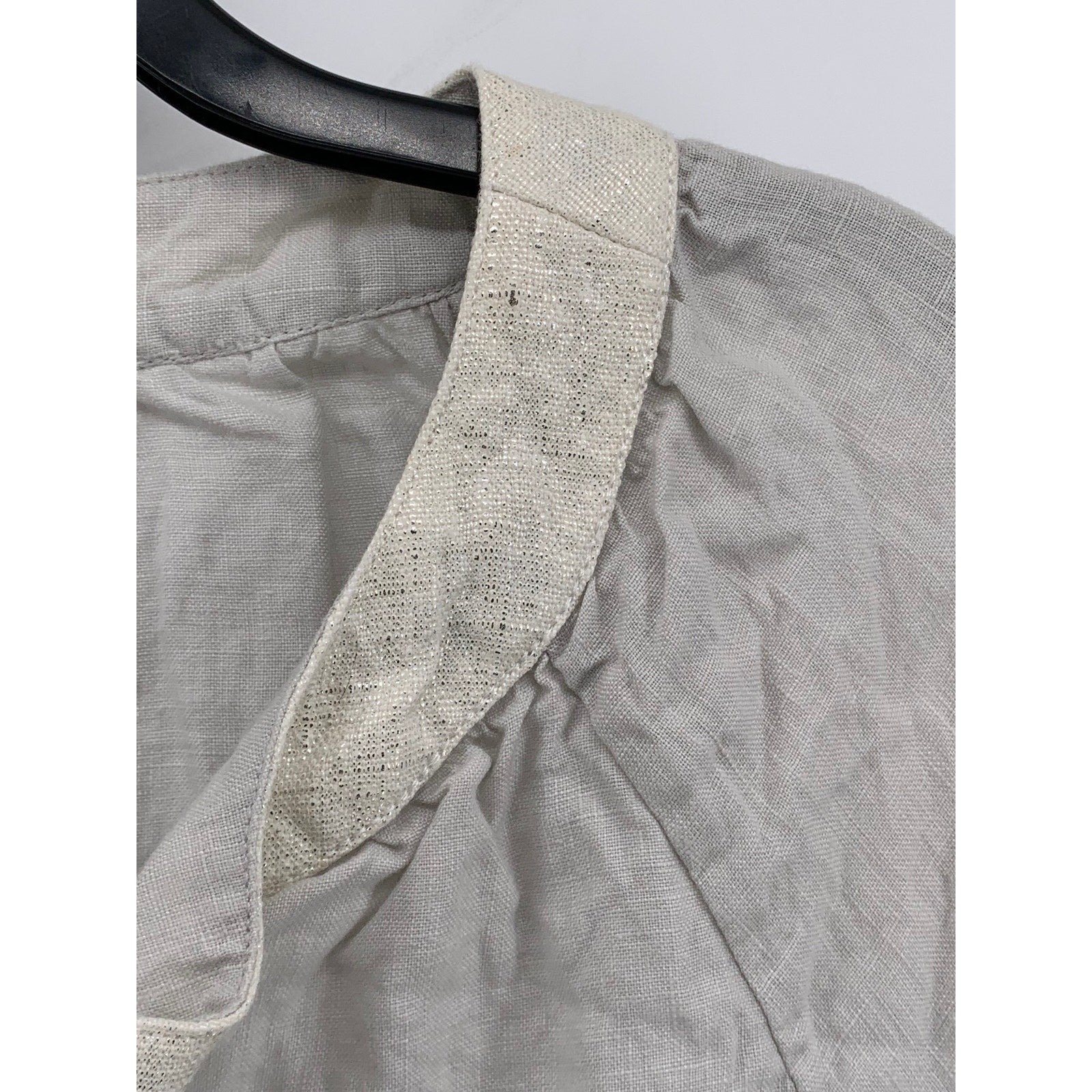 J. CREW Women's Light Gray Linen Split-Neck Short Sleeve Knee Length Dress SZ 4