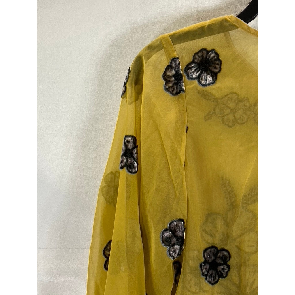 FOR LOVE & LEMONS Women's Mustard Heather Velvet Floral Mesh Mini Dress SZ S