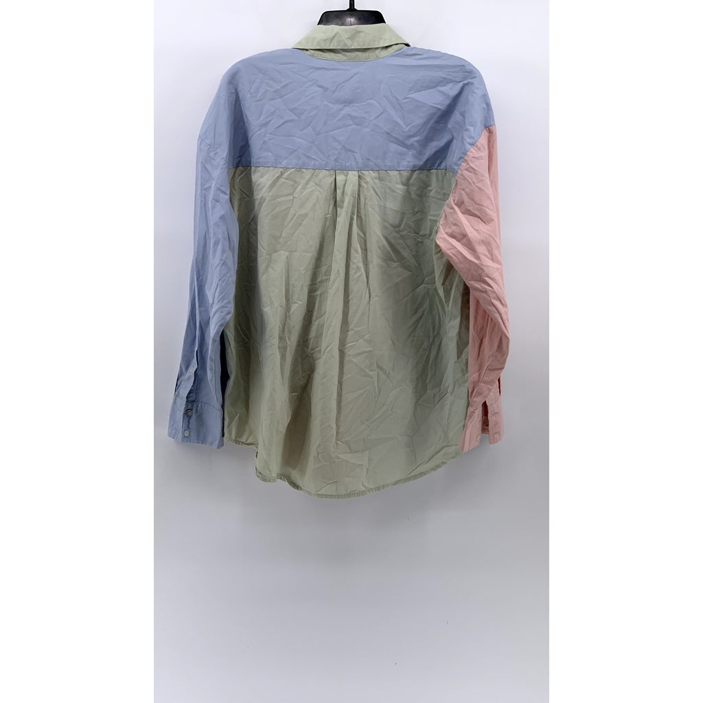 ABERCROMBIE & FITCH Women's Pastel Colorblock Oversized Button-Up Poplin Top SZM