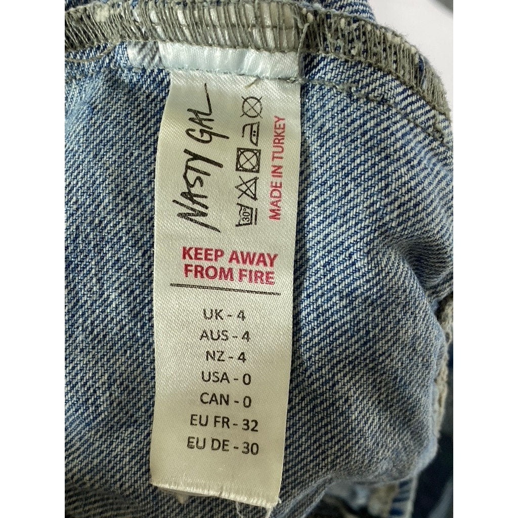NASTY GAL Women's Dark Blue Denim Strapless Back-Zip Handkerchief Crop Top SZ 0