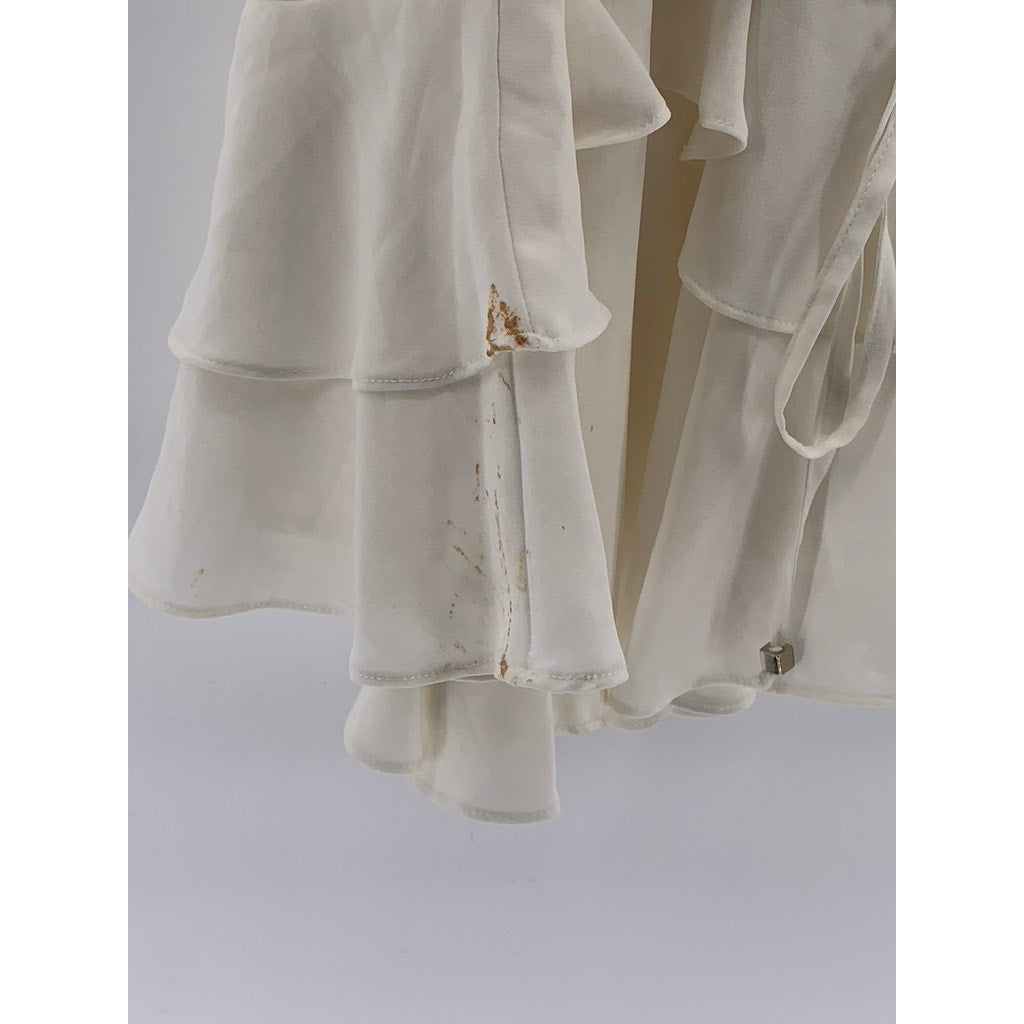 SAINTS + SECRETS Women's White Ruffle Surplice Tie-Waist A-line Mini Dress SZ S