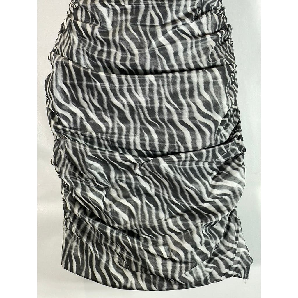 NICOLE BAKTI Vintage y2k Women's Strapless Bodycon Zebra Beaded Mini Dress SZ S