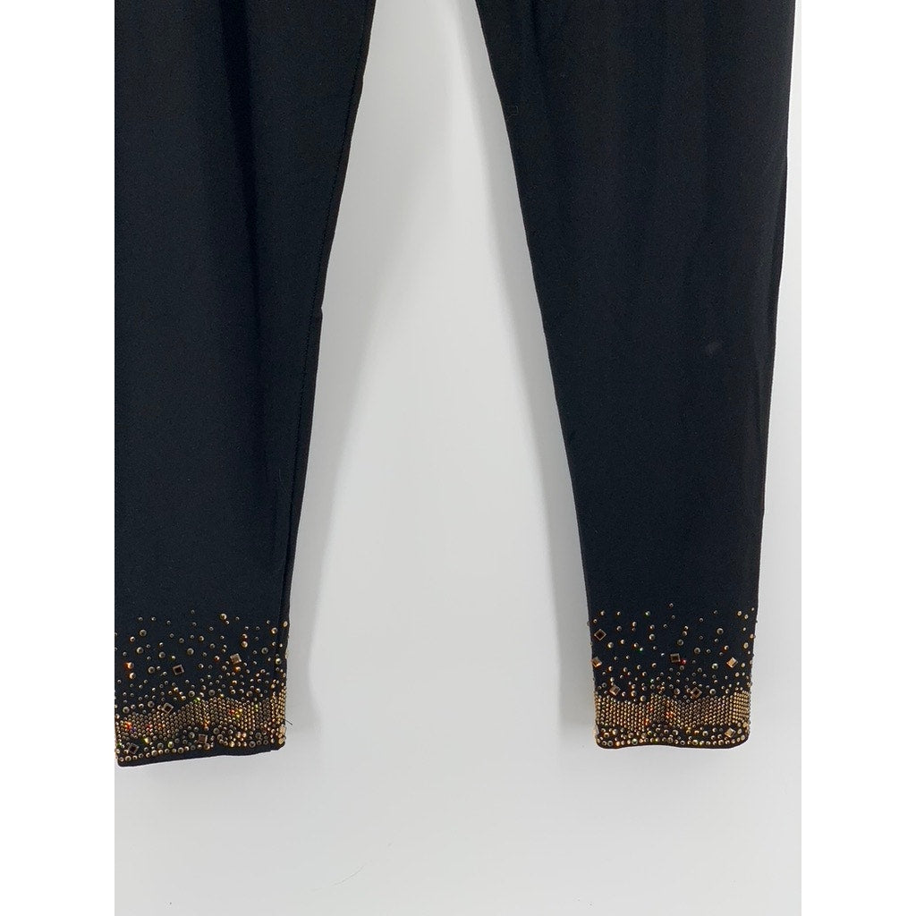 GARDY Women's Black-Gold Studded Hem Leggings SZ M