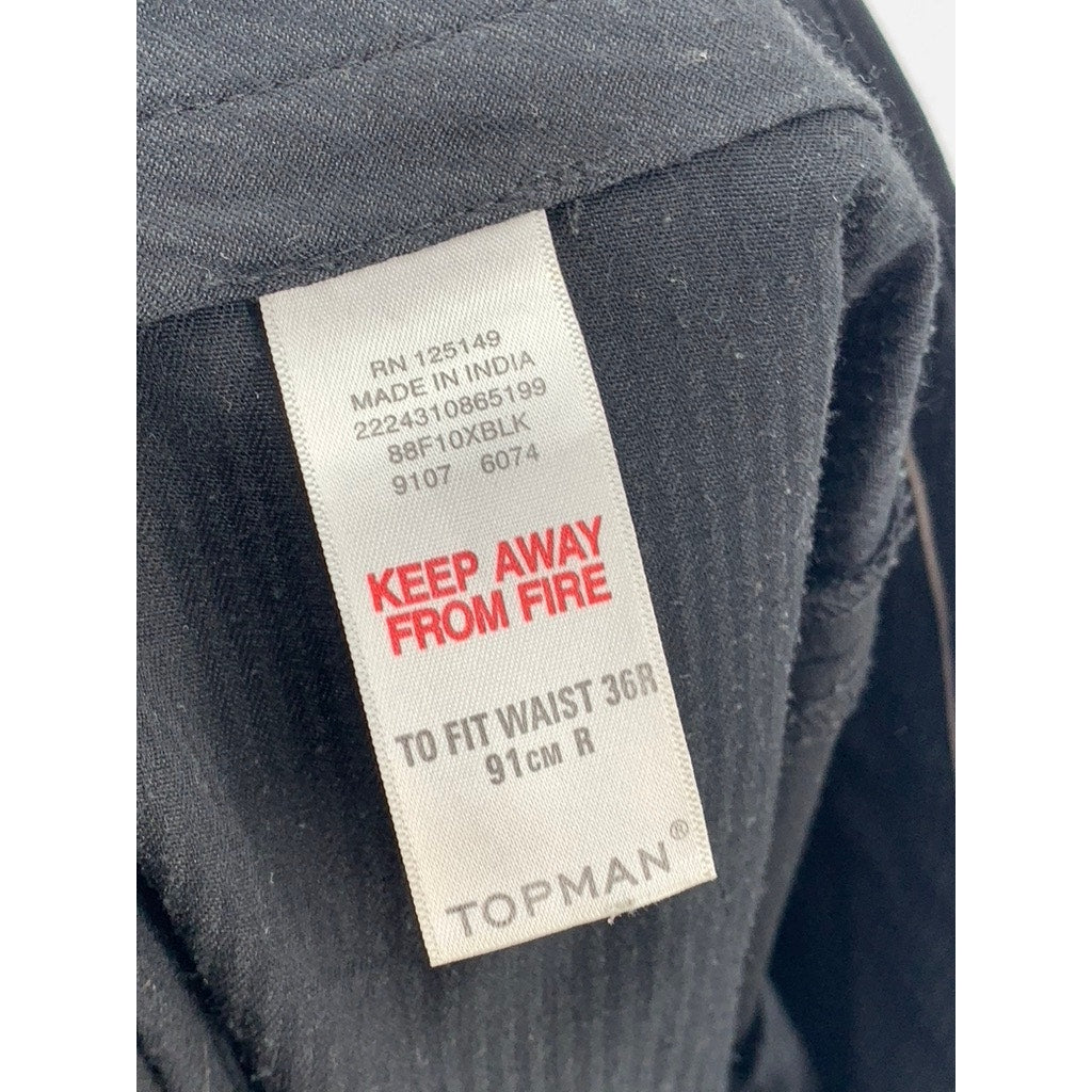 TOPMAN Men's Black Solid Regular-Fit Straight-Leg Dress-Up Pants SZ 36