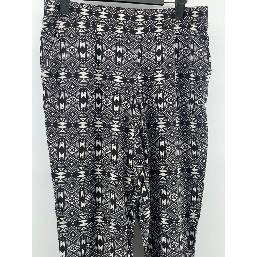 DIVIDED By H&M Women's Black-White Printed Slim-Leg Relaxed Fit Pants SZ 6