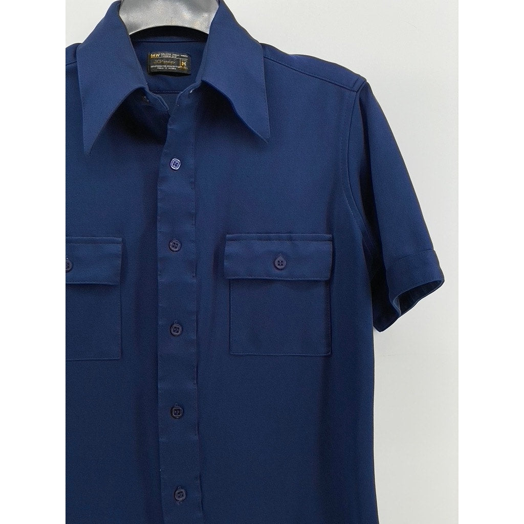 JCPENNY Men's Vintage Navy Button-Up Short Sleeve Shirt SZ M
