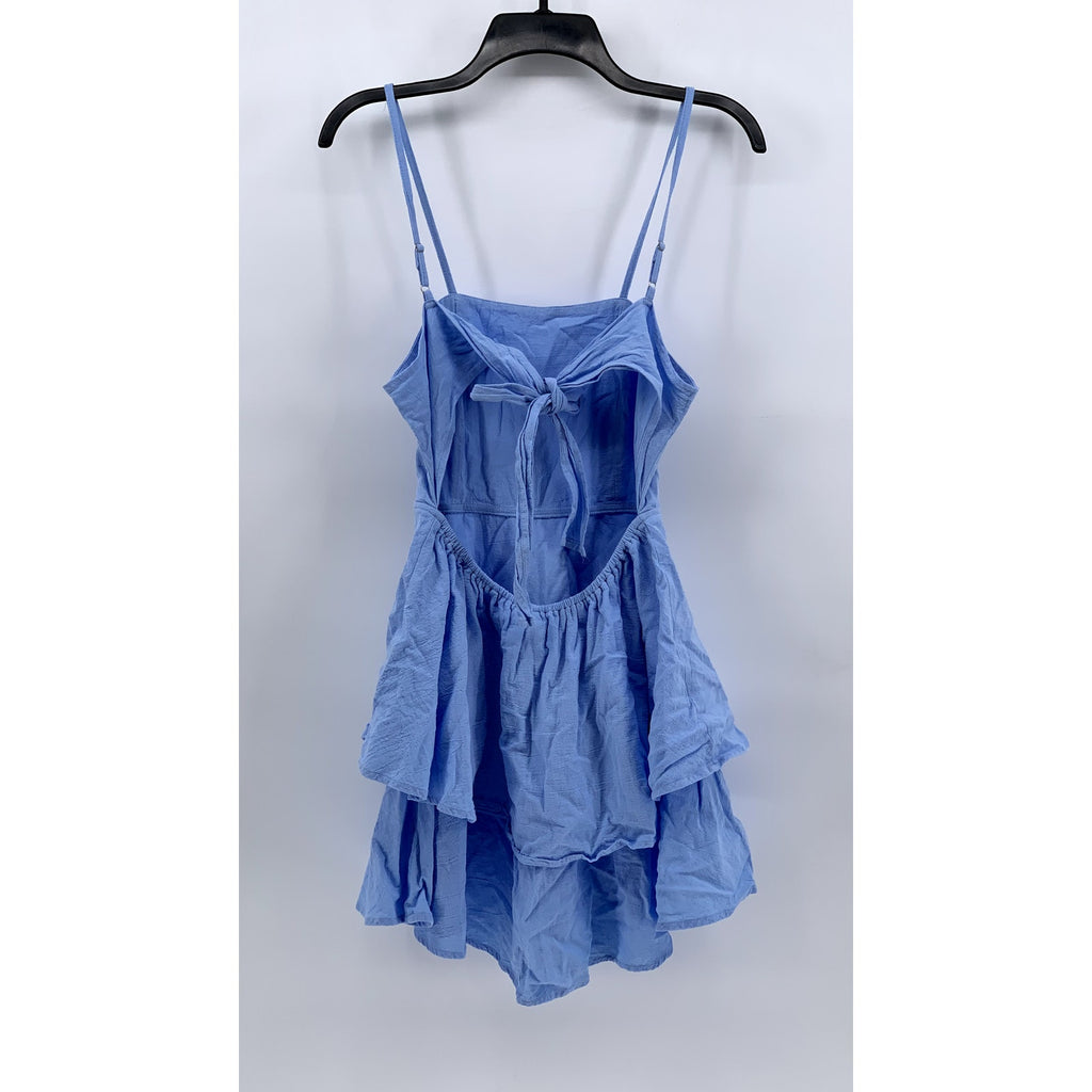 UNBRANDED Women's Blue Back-Tie Tiered Mini Dress SZ S