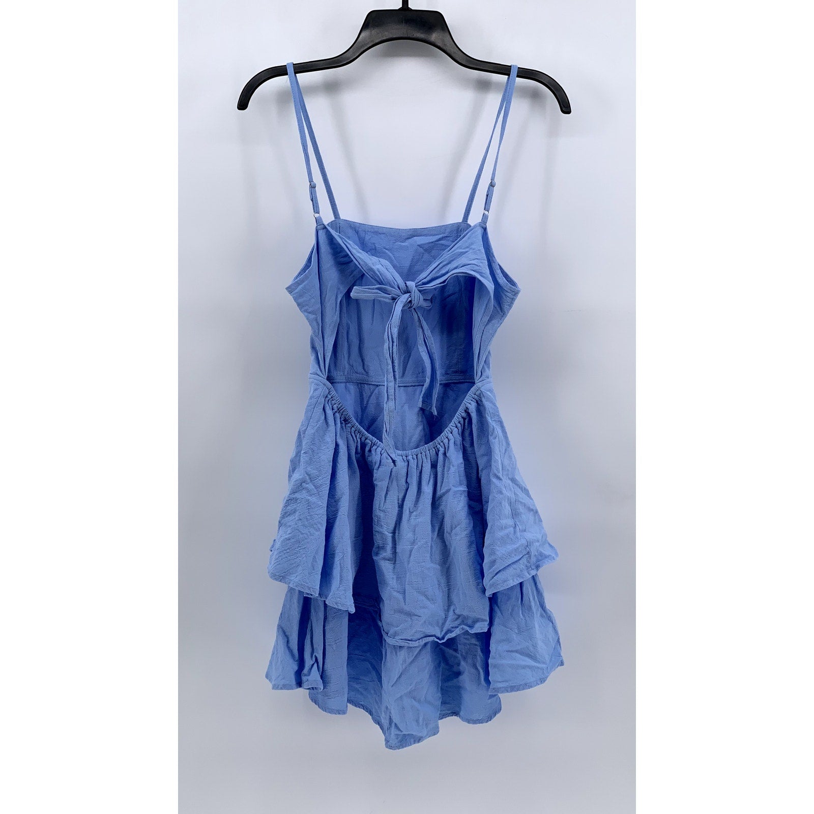 UNBRANDED Women's Blue Back-Tie Tiered Mini Dress SZ S