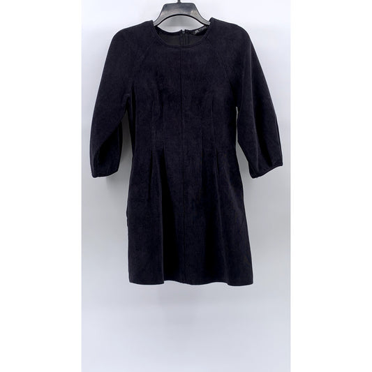 ZARA Women's Navy Blue Crewneck Corduroy Long Sleeve A-Line Mini Dress SZ XS