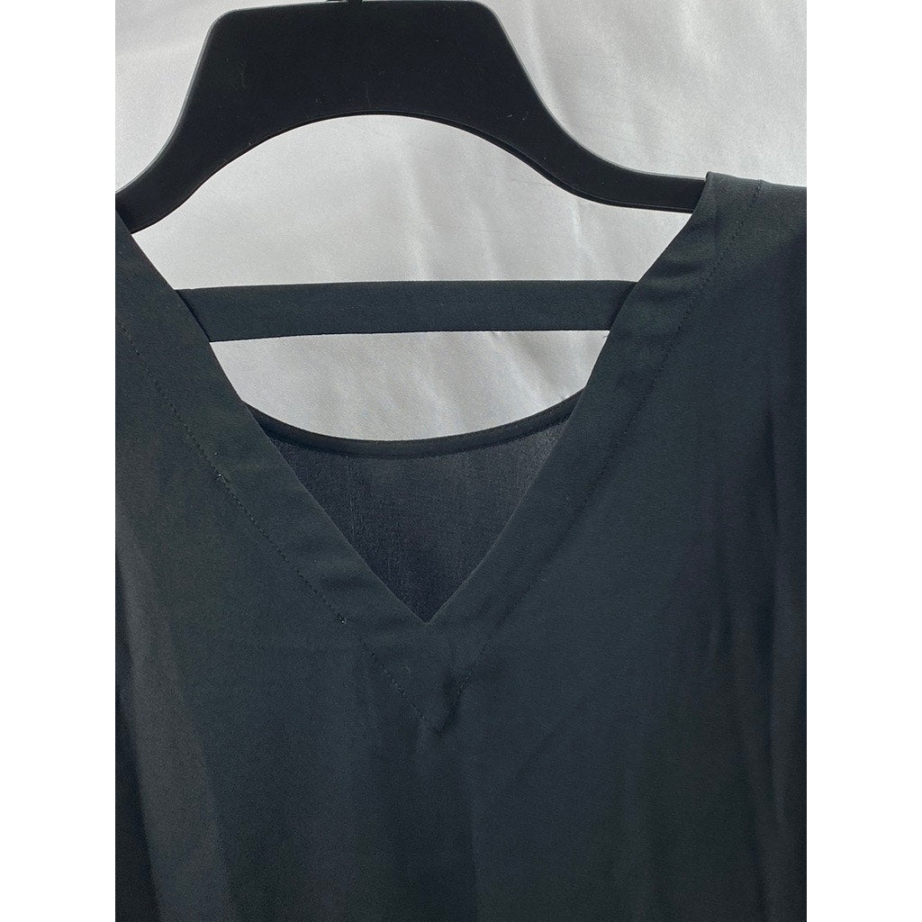 UNBRANDED Women's Black Semi-Sheer Scoop-Neck Long Sleeve Top SZ M