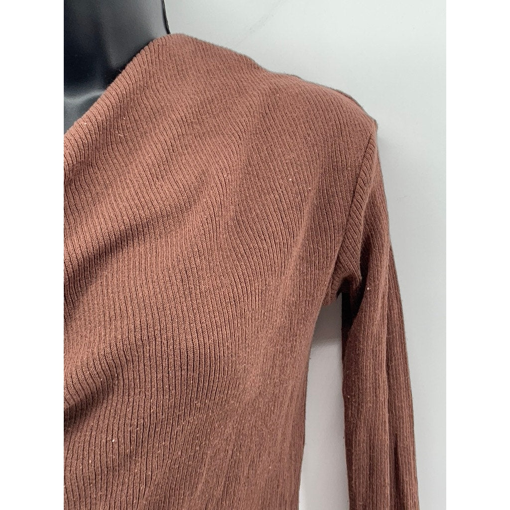 BAYSE Women's Brown Knit One-Shoulder Long Sleeve Knit Top SZ M