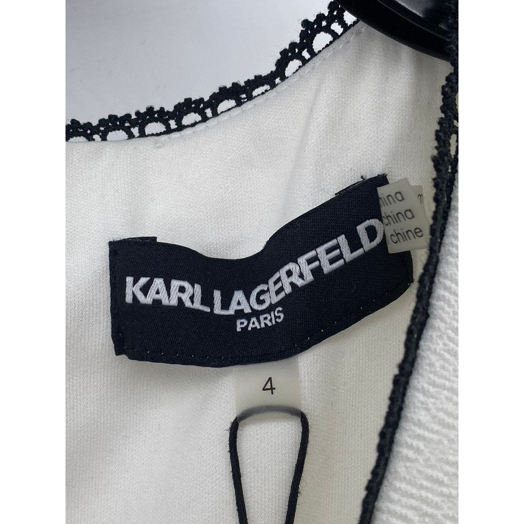 KARL LAGERFELD PARIS Women's Black-White Lace-Trim Color-Block Sheath Dress SZ 4