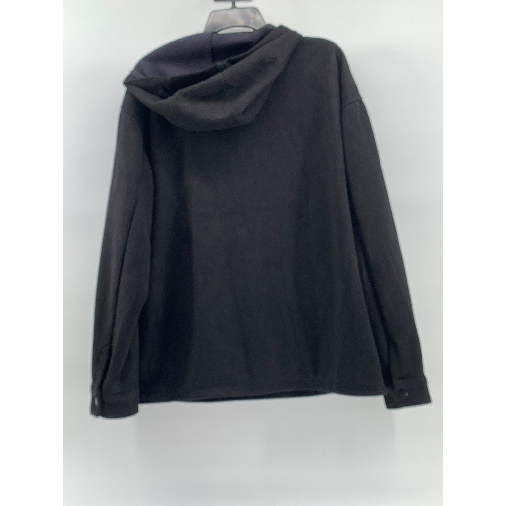 ZARA Men's Black Faux-Suede Pullover Half-Zip Long Sleeve Hooded Sweater SZ L-XL