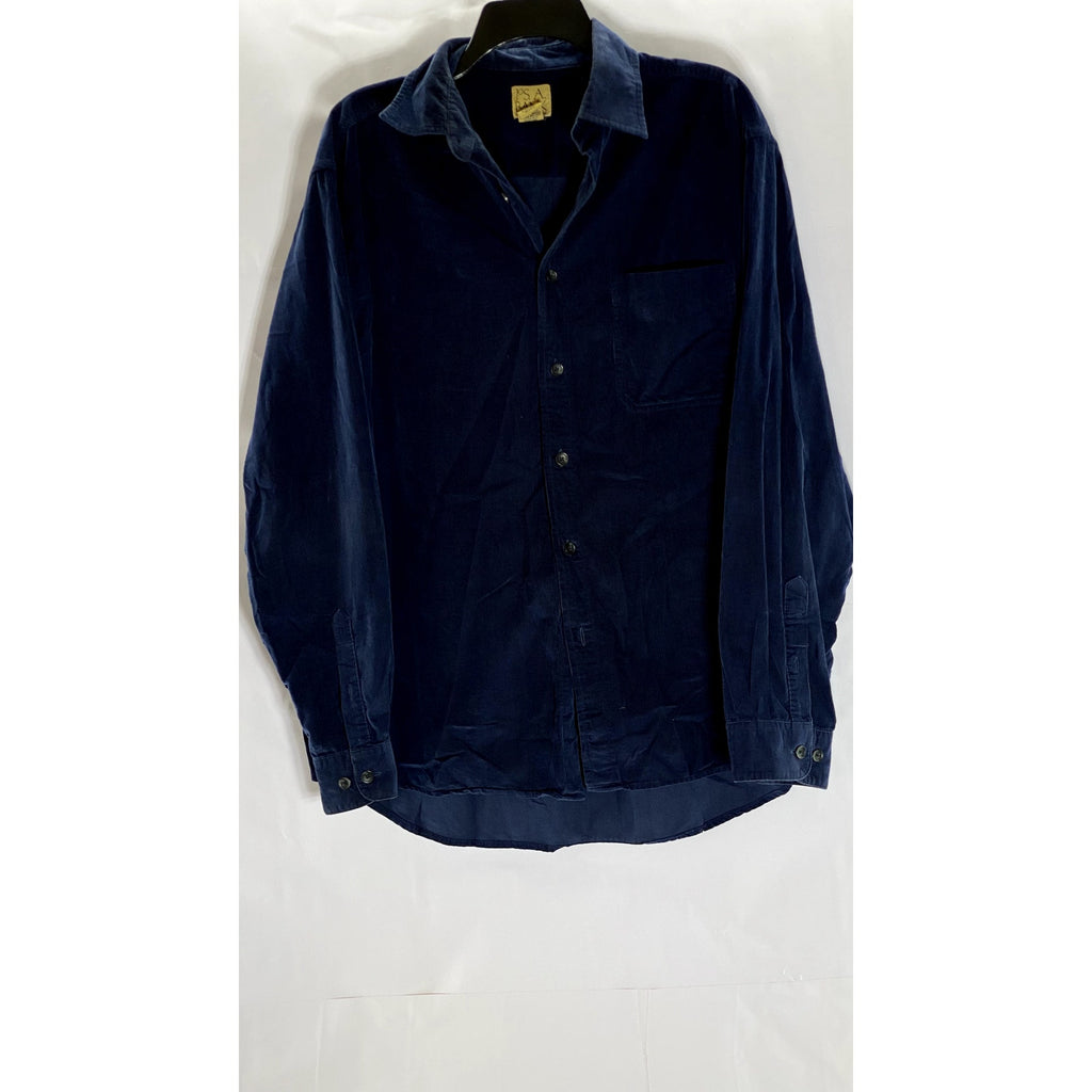 JOS. A BANK Men's Dark Blue Button-Up Regular-Fit Long Sleeve Corduroy Shirt SZL