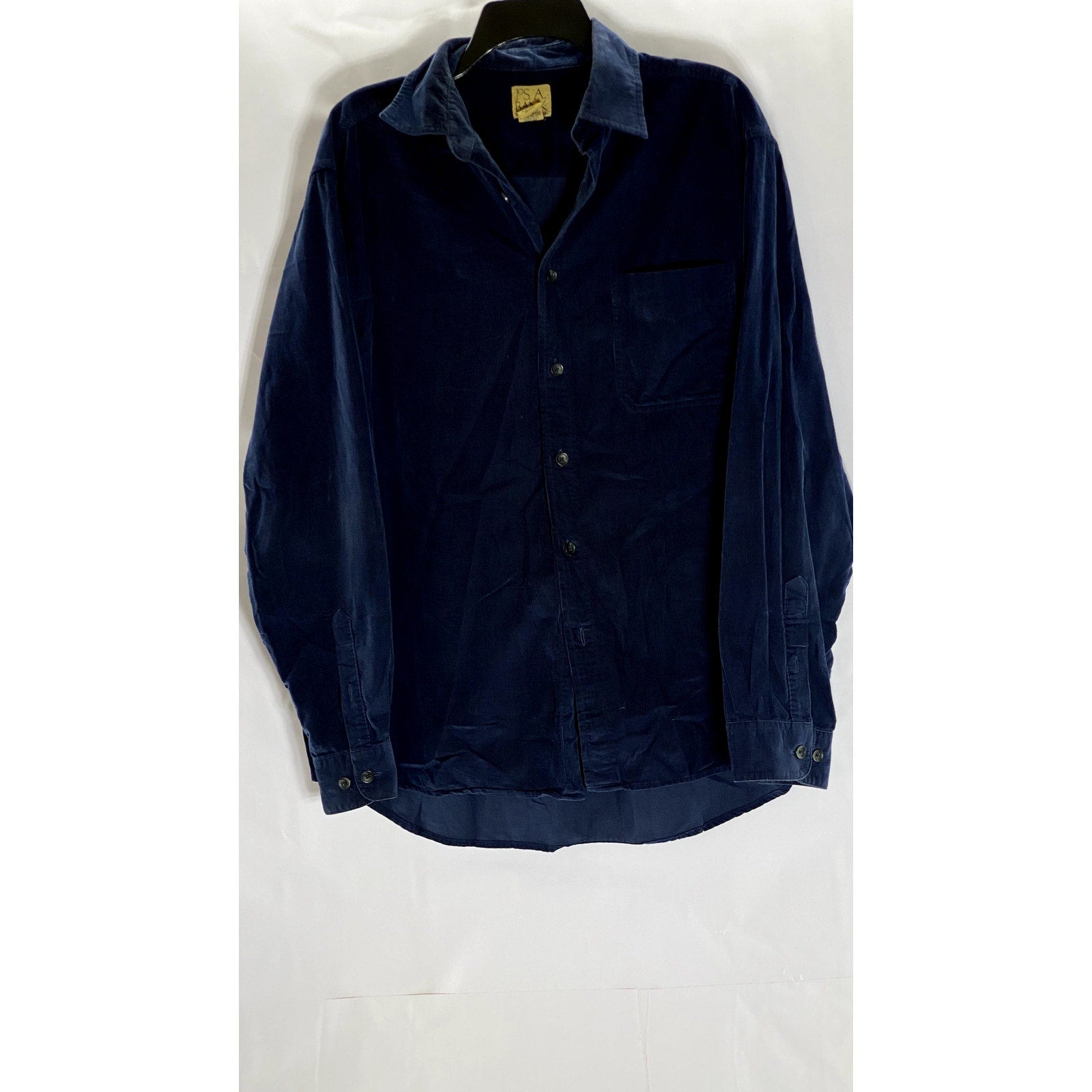 JOS. A BANK Men's Dark Blue Button-Up Regular-Fit Long Sleeve Corduroy Shirt SZL