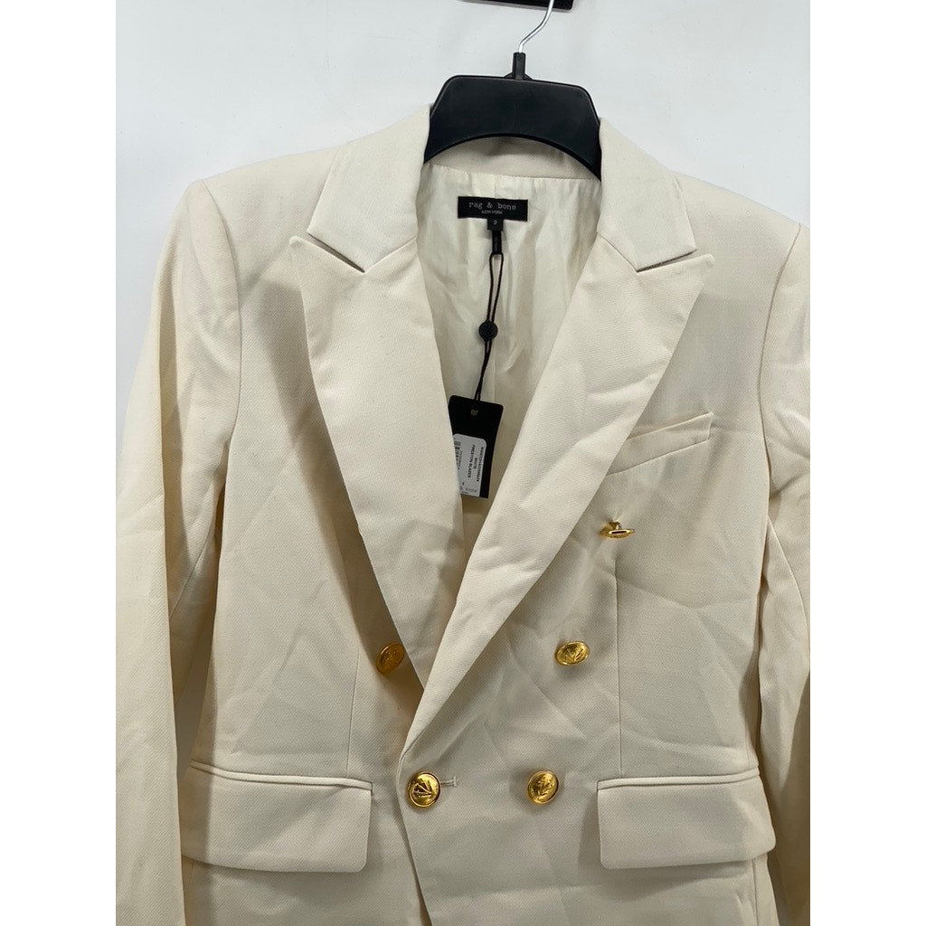 RAG & BONE Women's Beige Virgin Wool-Blend Notch Collar Long Sleeve Blazer SZ 2