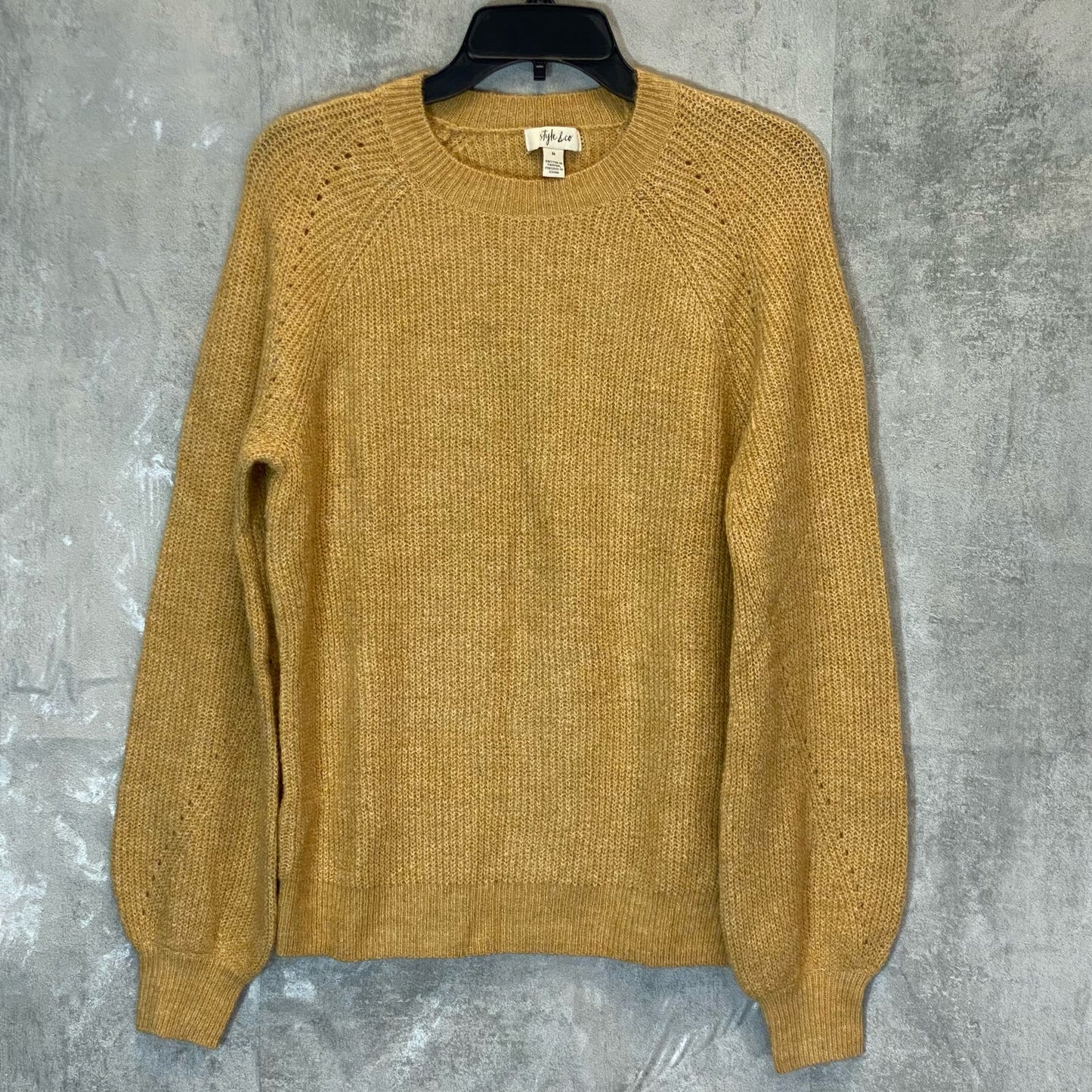 STYLE & CO Women's Gold Ribbed Knit Raglan-Seam Long Sleeve Crewneck Pullover Sweater SZ M