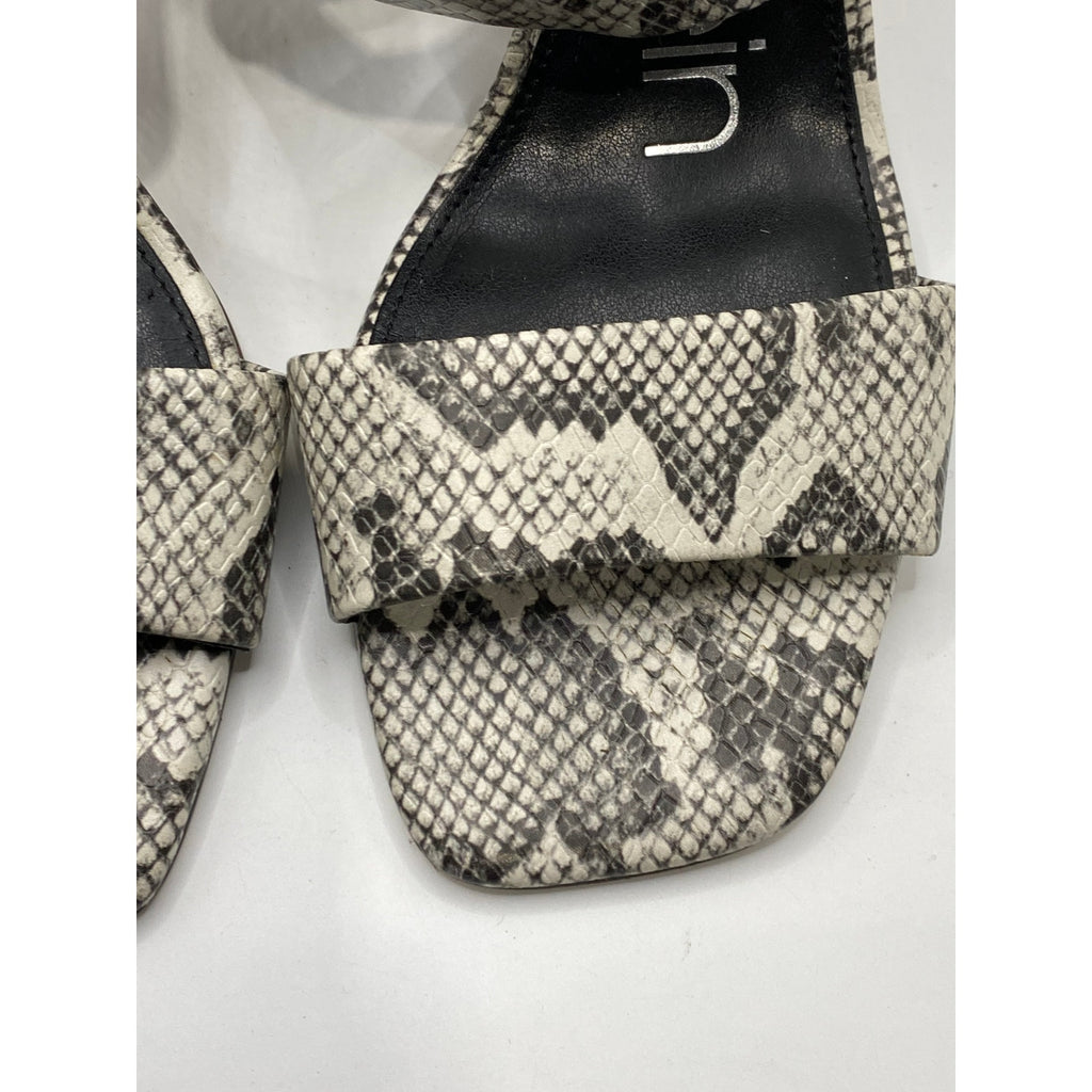 CALVIN KLEIN Women's Black-White Qeelin Snake Square-Toe Heeled Sandals SZ 6.5