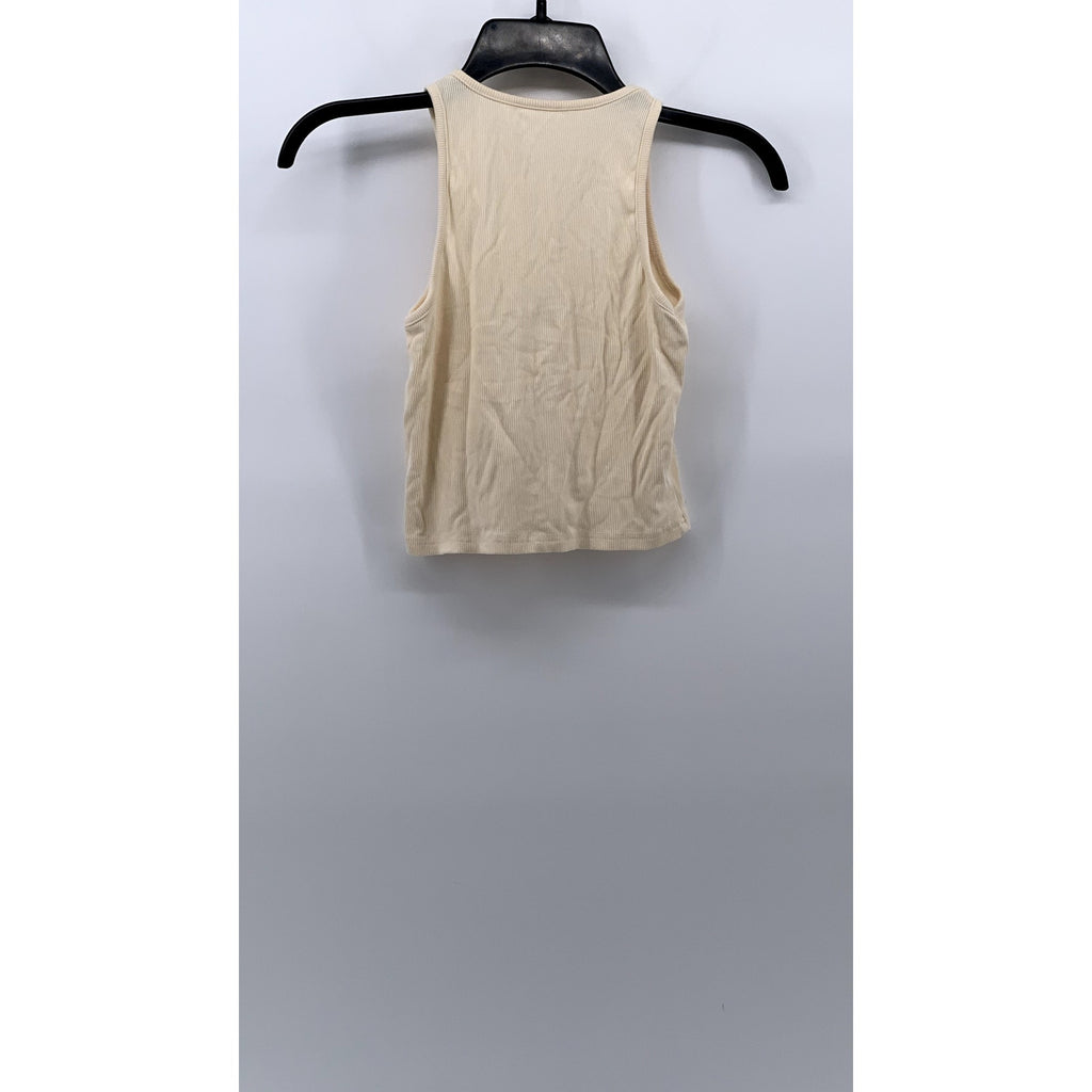 UNBRANDED Women’s Beige Crewneck Ribbed Casual Cropped Tank Top SZ M