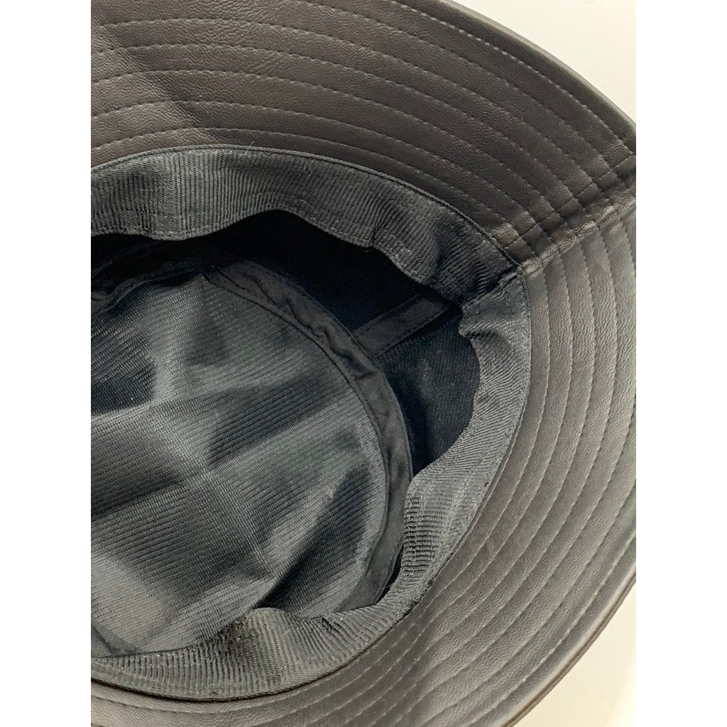 UNBRANDED Unisex Black Solid Faux-Leather Bucket Hat SZ OS