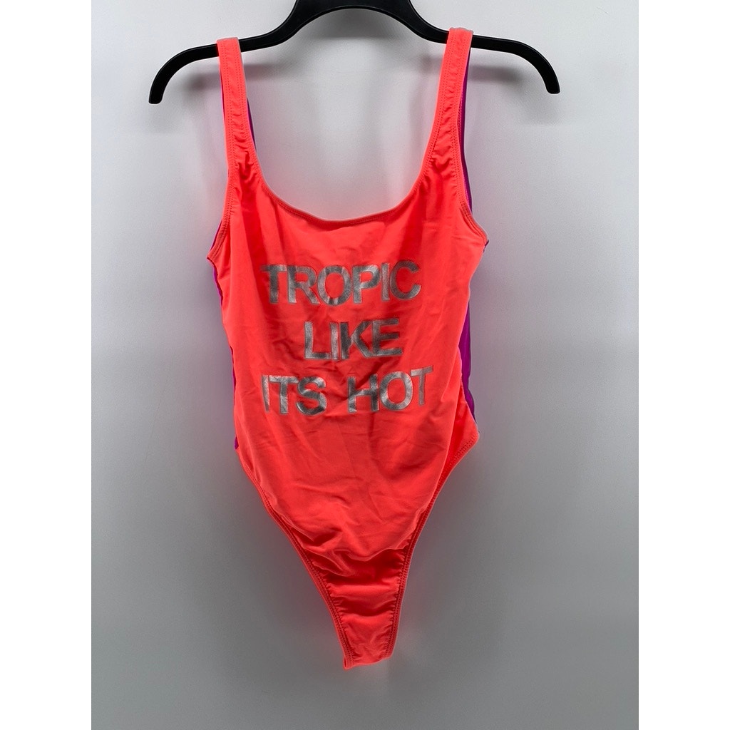 UNBRANDED Women's Pink-Magenta Scoop-Neck Tropic Like It's Hot Swimsuit SZ S