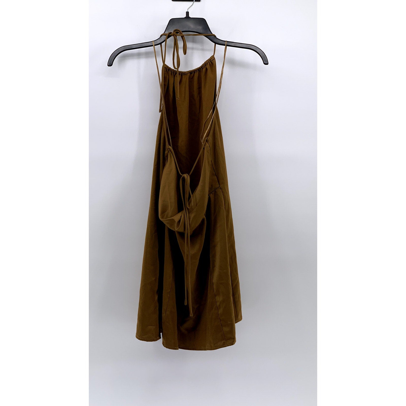 URBAN OUTFITTERS Women's Gold Shae Cowl-Neck Open-Back A-Line Mini Dress SZ M