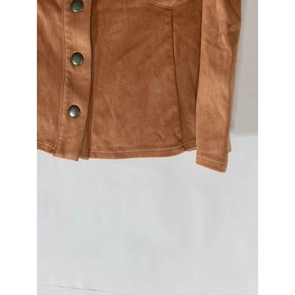 FOREVER 21 Women’s Salmon Pink Button-Front Faux-Suede Mini Skirt SZ M