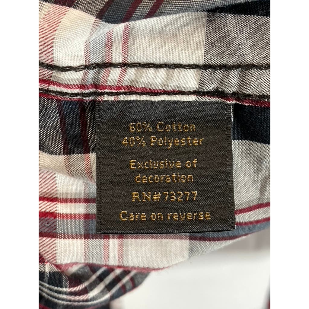 HELIX Men's Red/Black Western Plaid Athletic-Fit Button-Up Shirt SZ XL