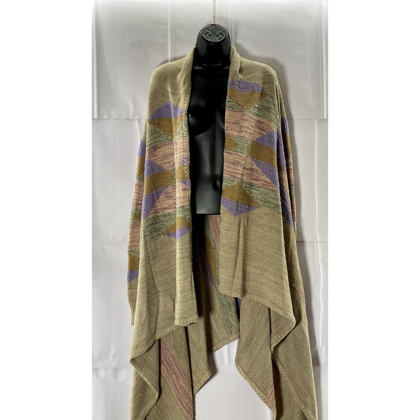 LAUREN RALPH LAUREN Women's Tan/Multi Southwestern Draped Open Cardigan SZ S/M