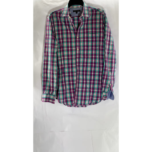 BANANA REPUBLIC Men's Purple-Teal Plaid Tailored Slim-Fit Button-Up Shirt SZ M