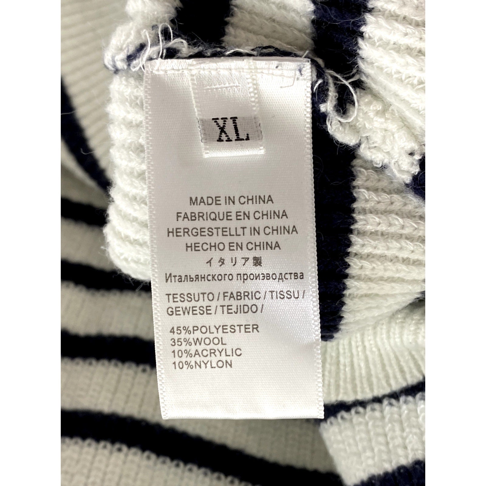UNBRANDED Women's White-Black Striped Knit Button-Detail Wool-Blend Sweater SZXL