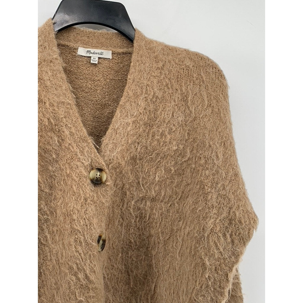 MADEWELL Women's Tan Heather Fawn Brushed Button-Up Cropped Cardigan SZ XS