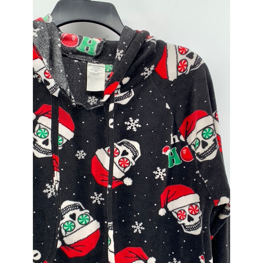 NO BOUNDARIES Women's Black Peppermint Skull Fleece Hoodie Sweater SZ M