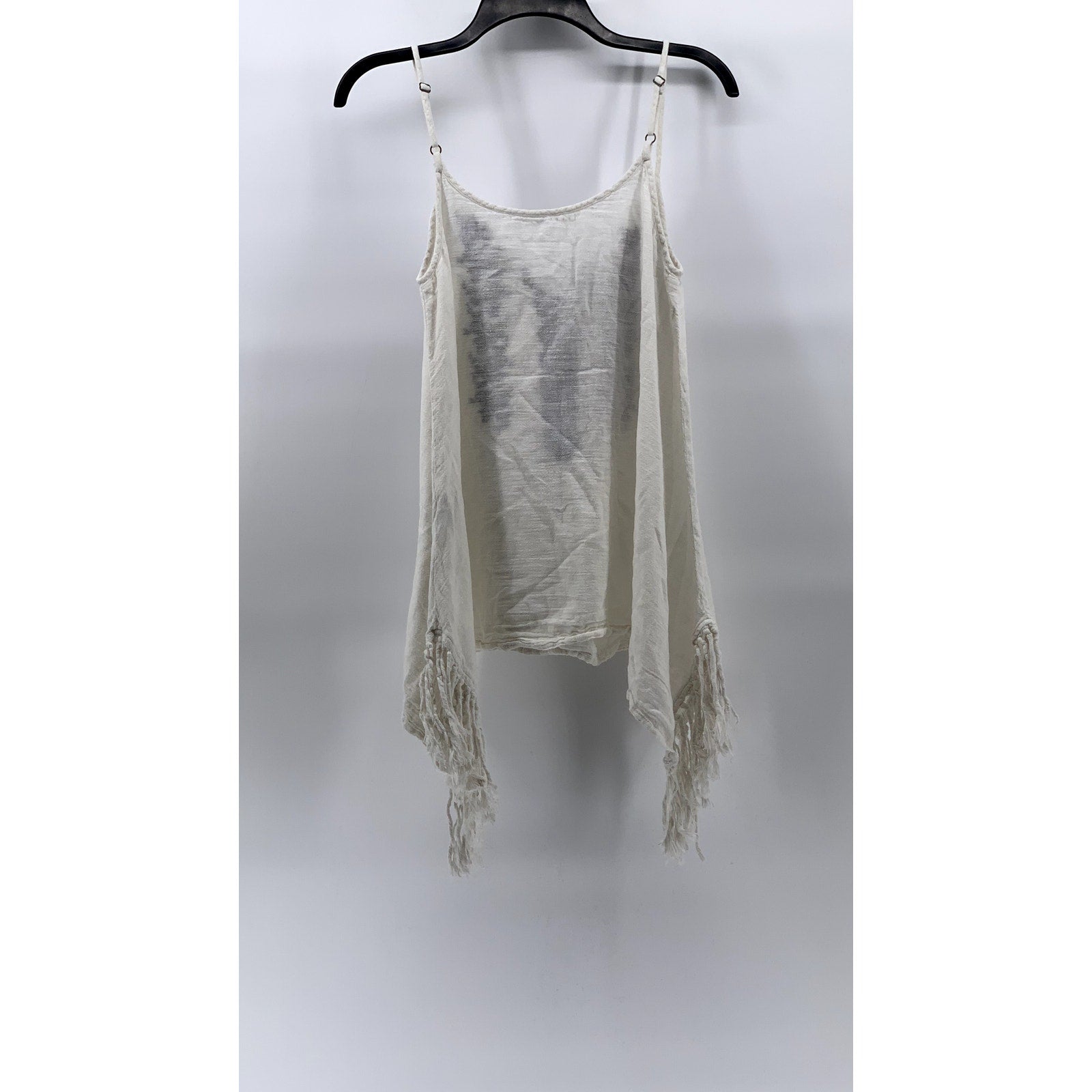 FOREVER 21 Women's White-Blue Embroidered Fringe Asymmetrical Tank SZ S