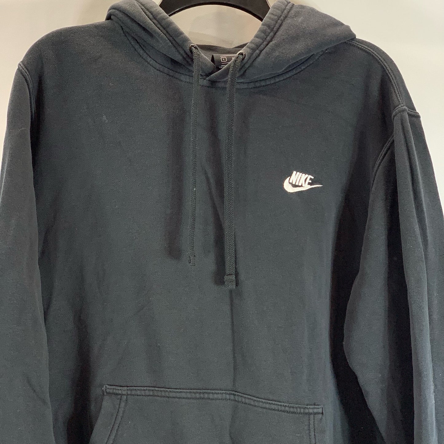 NIKE Sportswear Men's Black/White Swoosh Logo Pullover Hoodie SZ L