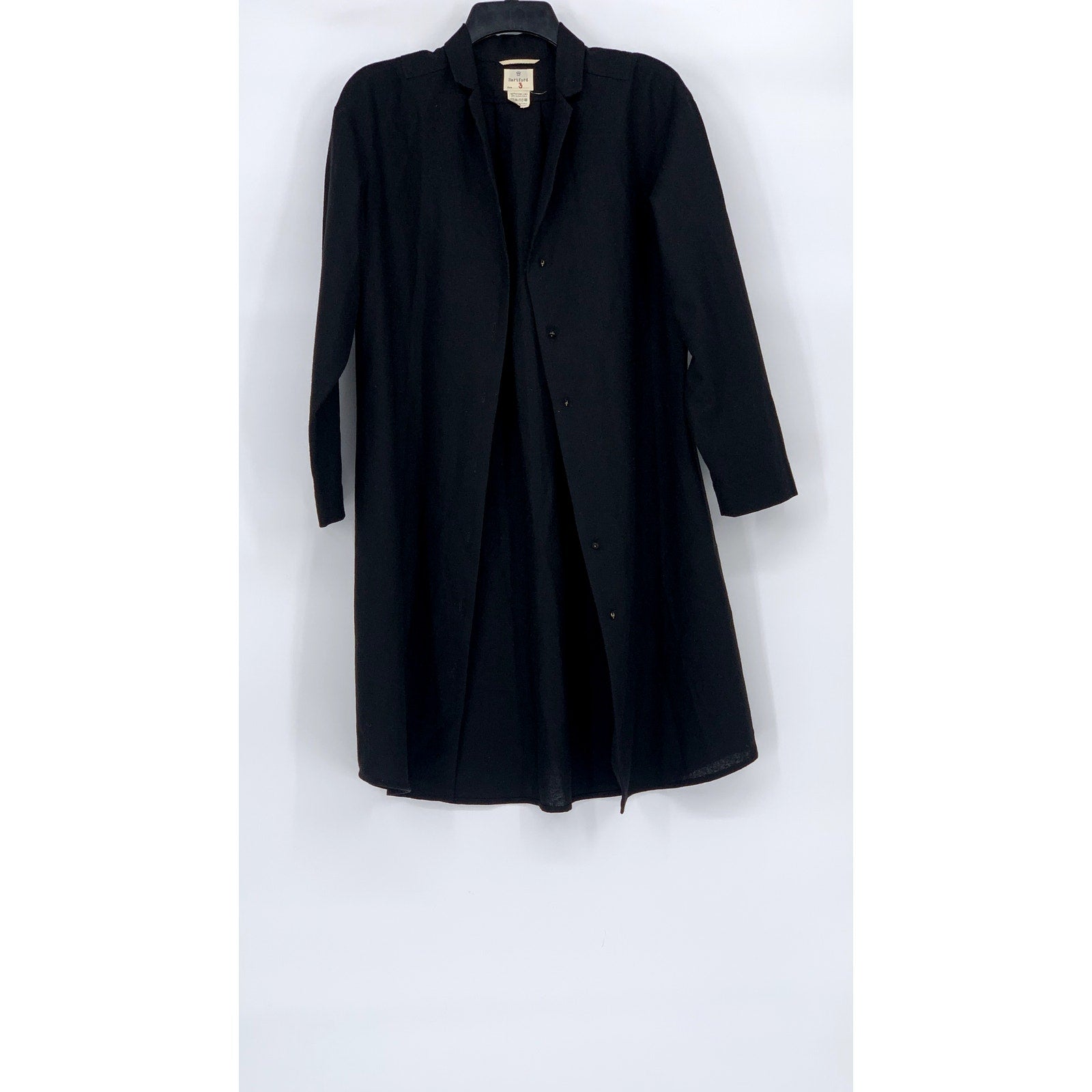 HARFORD Women's Black Wool Button-Up Long Sleeve Long Coat SZ 3