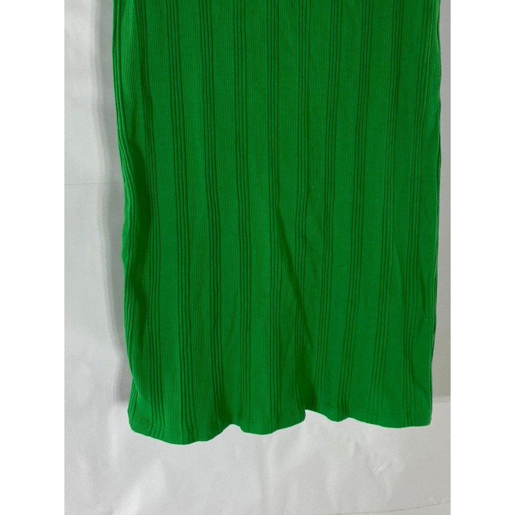 ZARA Women's Green Rib Knit Crewneck Cap Short Sleeve Mini A-Line Dress SZ M