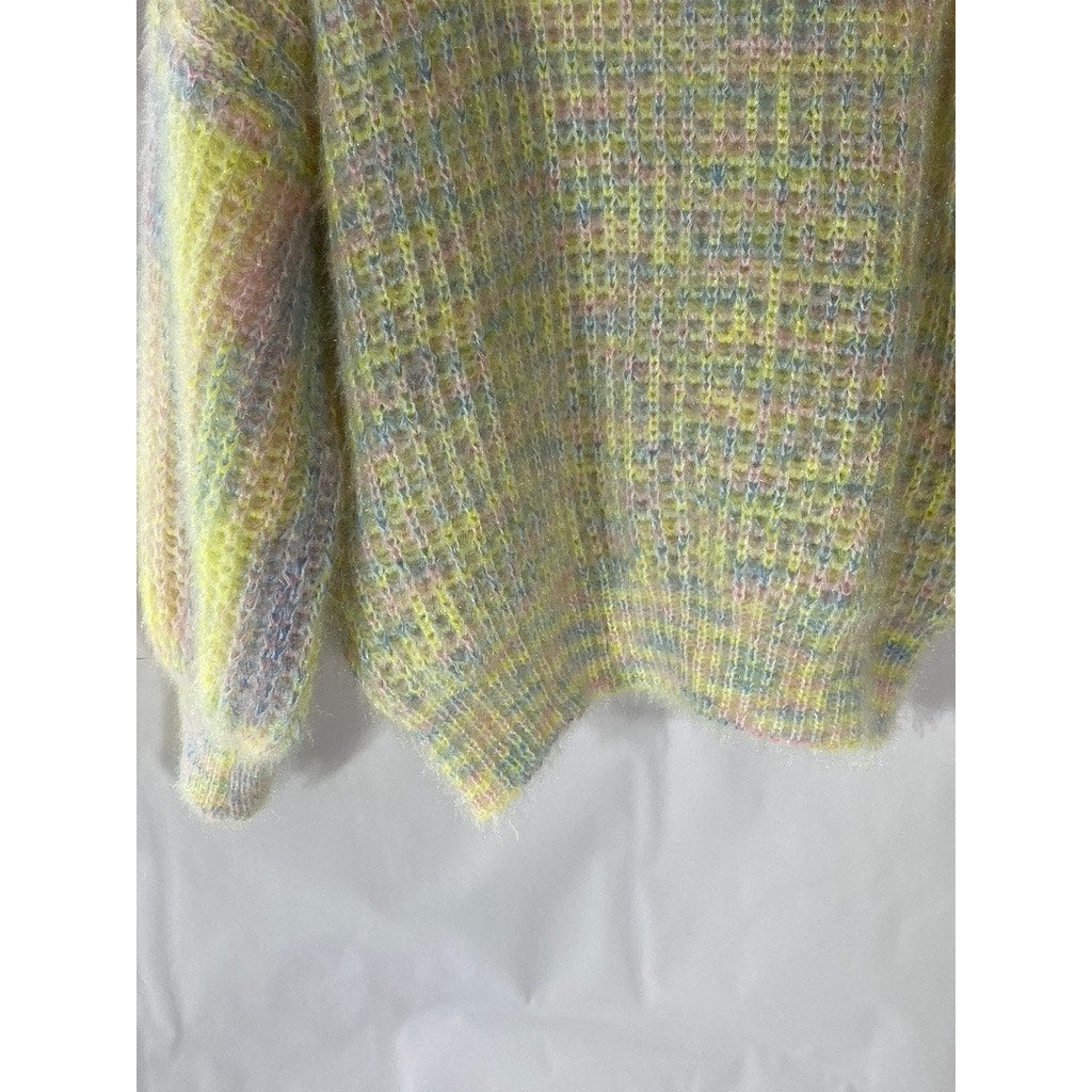 UNBRANDED Women's Blue-Yellow-Pink Crewneck Crochet Knit 3D Bow Sweater SZ M