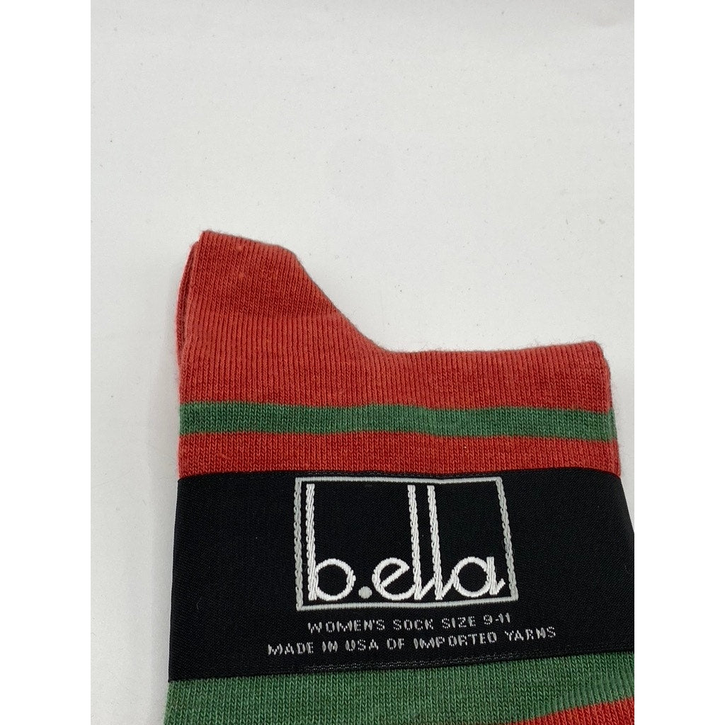 B.ELLA Women's Orange-Green Striped Knit Cotton-Blend Taryn Crew Socks SZ OS