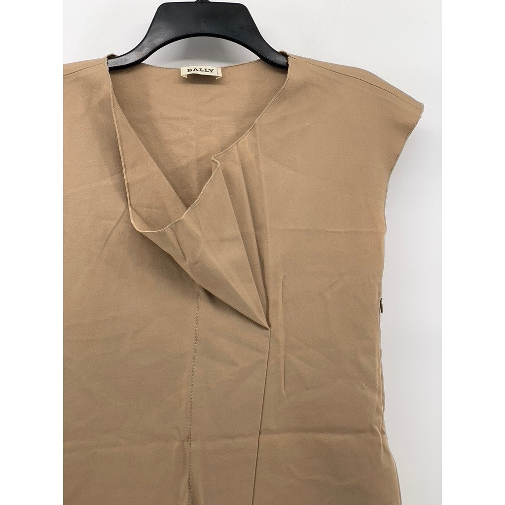 BALLY Women's Tan Pleated Short Sleeve Dress SZ US4