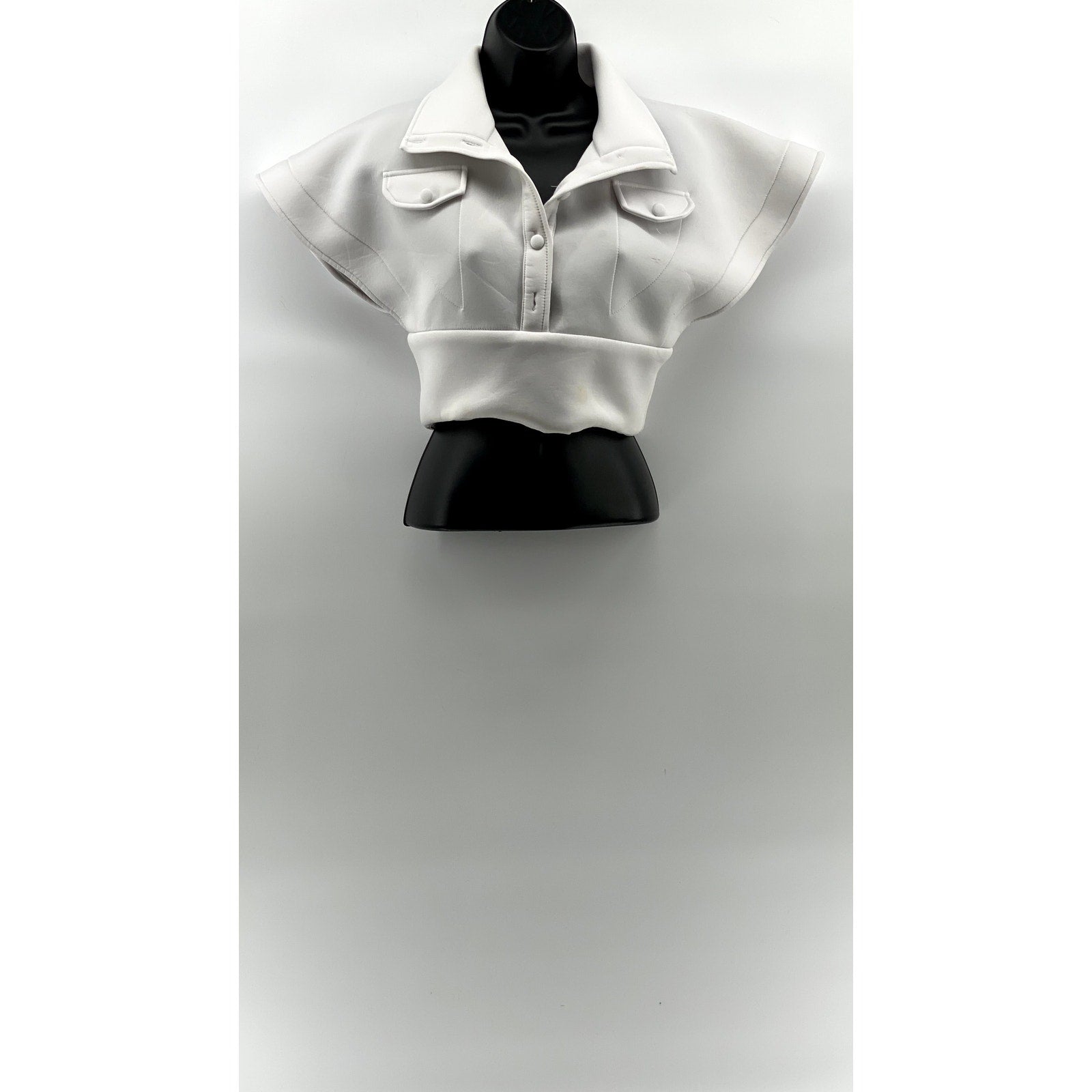 UNBRANDED Women's White Solid High Collar Button-Up Cropped Vest Top SZ S