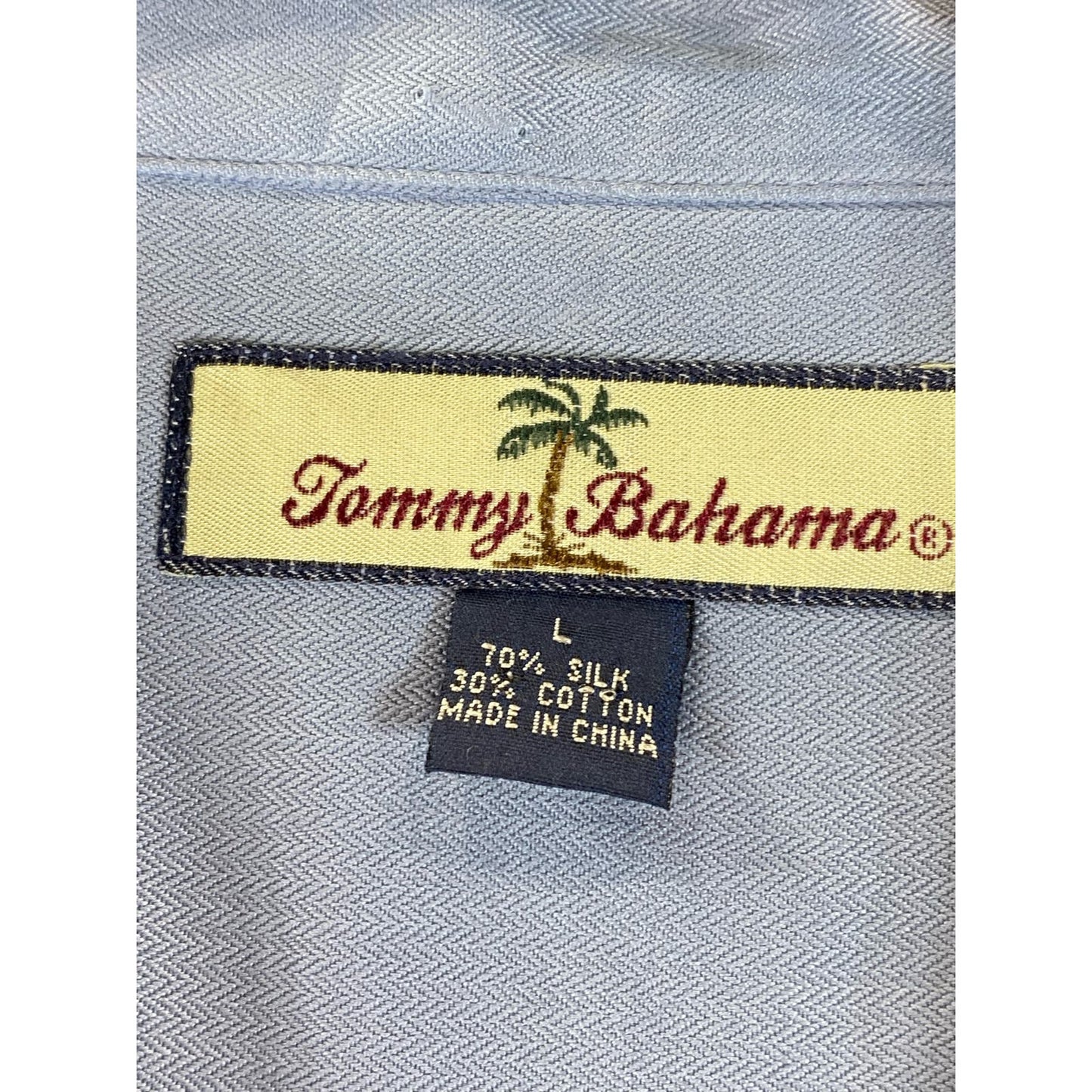 TOMMY BAHAMA Men's Blue Vintage Silk/Cotton Button-Up Short Sleeve Shirt SZ L