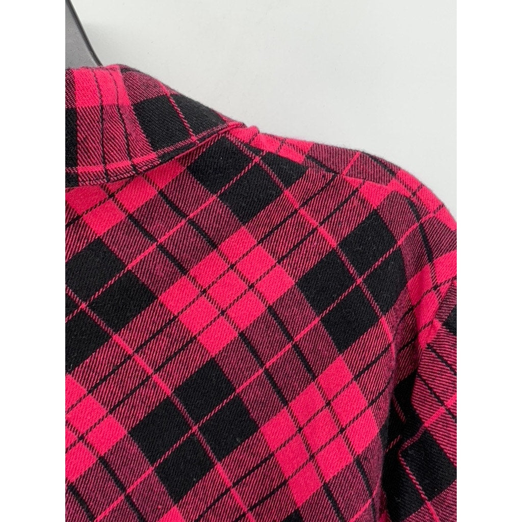 AGNES ORINDA Women's Plus Pink-Black Plaid Button-Up Long Sleeve Dress SZ 3X